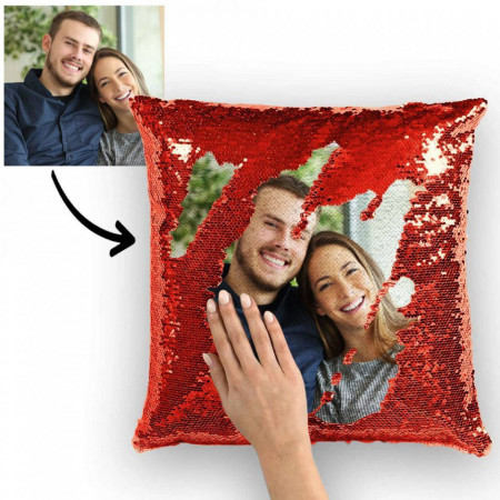 Perna Rosie Personalizata, Paiete, 40x40 cm cu poza si text