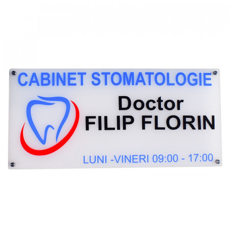 Placa personalizata dreptunghiulara 60x28 cm prezentare Cabinet Medical Stomatologie cu suporti de prindere