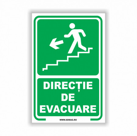Semn indicator, (directia de evacuare scari jos stanga),Tabla Aluminiu, Autocolant sau PVC