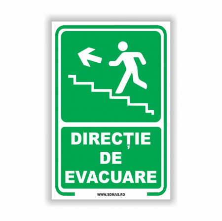 Semn indicator, (directia de evacuare scari sus stanga),Tabla Aluminiu, Autocolant sau PVC
