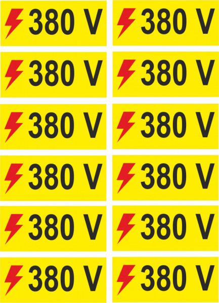 Semn indicator, (Tensiune 380V), 12 buc pe set, Autocolant sau PVC