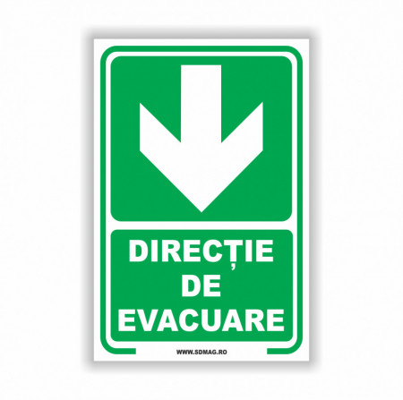 Semn indicator, (directia de evacuare sageata jos),Tabla Aluminiu, Autocolant sau PVC