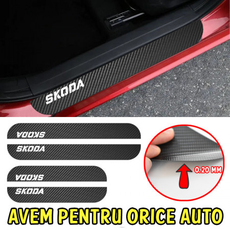 Set Protectii Colant Carbon Praguri Auto Personalizate 2 buc 58x6,7 cm + 2 buc 38x6,7 cm