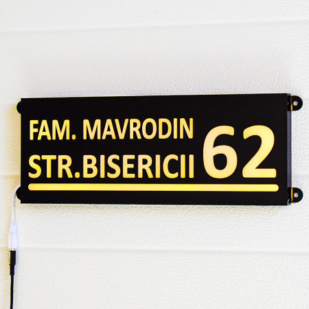 Placa luminoasa pentru curte sau casa cu nr si strada