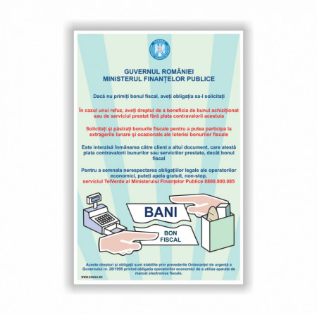 Semn indicator, (solicitati bonul fiscal), tabla aluminiu, Autocolant sau PVC