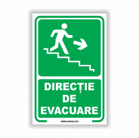 V247 Semn indicator, (directia de evacuare scari jos dreapta),Tabla Aluminiu, Autocolant sau PVC