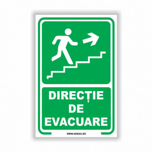 V249 Semn indicator, (directia de evacuare scari sus dreapta), Tabla Aluminiu, Autocolant sau PVC