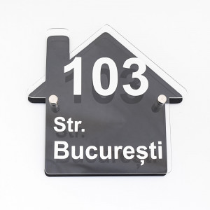 Placa Stradala Nr Casa si Strada, 20x21cm, casuta + Distantiere montaj