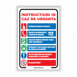 M101 Semn indicator, (instructiuni in caz de urgenta),Tabla Aluminiu, Autocolant sau PVC