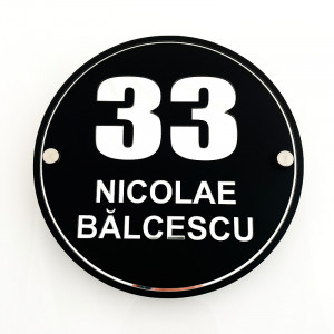 Placa Stradala Nr Casa si Strada, 20x20cm, Text efect Oglinda + Distantiere montaj