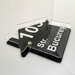 Placa Stradala Nr Casa si Strada, 20x21cm, casuta + Distantiere montaj