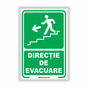V252 Semn indicator, (directia de evacuare scari jos stanga),Tabla Aluminiu, Autocolant sau PVC