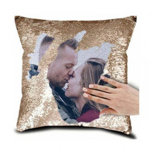 Perna Gold Personalizata, Paiete, 40x40 cm cu poza si text
