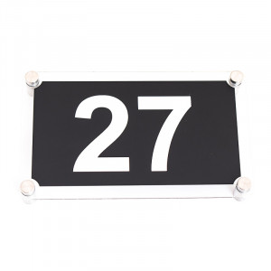 Placa Stradala Nr Casa si Strada, 20x12cm, dreptunghi, Negru cu text alb + 4 Distantiere montaj