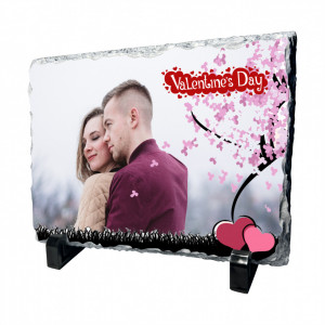 Rama foto, 20x15 cm, Piatra naturala Ardezie, Valentines Day, Personalizata cu poza Ta