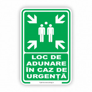 V261 Semn indicator, (LOC DE ADUNARE ÎN CAZ DE URGENȚĂ) Tabla aluminiu, Autocolant sau PVC