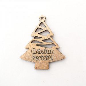 Ornament din lemn pentru pomul de Craciun DECO11 (Bradut + Craciun Fericit)