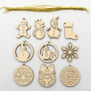 Set 10 ornamente Craciun - Decoratii Pom - Lemn Natur