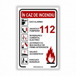 Semn indicator, (in caz de incendiu), Tabla Aluminiu, Autocolant sau PVC