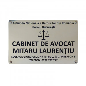 Placa personalizata Cabinet de Avocat 25x38 cm, + sistem de prindere cu distatieri