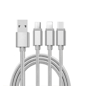 Cablu USB 3 in 1 microusb/Iphone/tip C argintiu