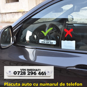 Placa personalizata cu numarul de telefon + 2 ventuze prindere geam
