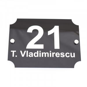 Placa Stradala Nr Casa si Strada, 20x15cm, Negru lucios cu text alb + Distantiere montaj