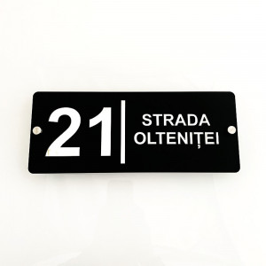 Placa Stradala Nr Casa si Strada, 30x12cm, Text efect Oglinda + Distantiere montaj
