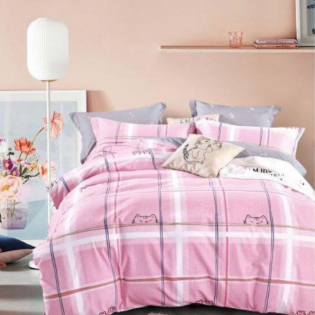 Lenjerie Bumbac Satinat Superior, 4 Piese, Pat 2 Persoane, Pink Cats, BSJ-19