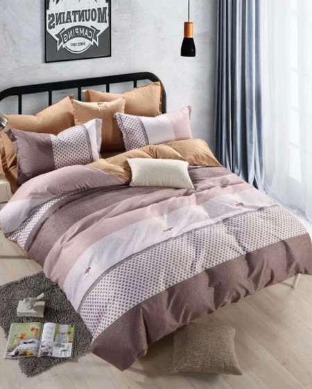 Lenjerie de Pat din Finet cu 2 Fete, 6 Piese, Pat 2 Persoane, Dungi Gri, FNJ-232