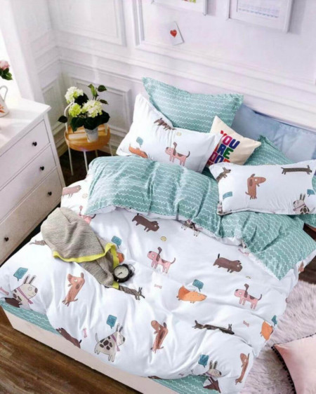 Lenjerie de Pat 1 Persoana, Finet, 4 Piese, Playful Dogs, FNJ1-45