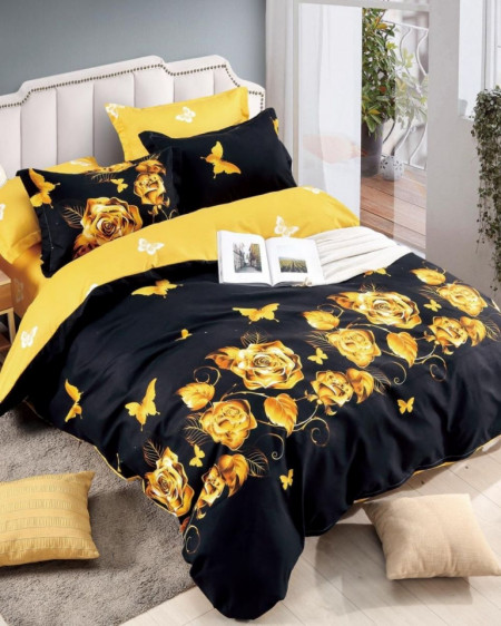 Lenjerie de Pat din Finet, Pat 2 Persoane, Golden Butterflies, FNJ-228