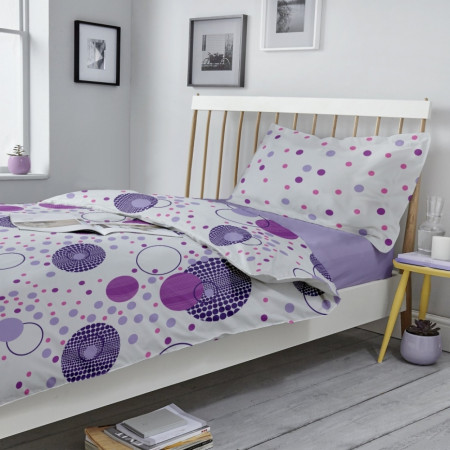 Lenjerie de pat pentru o persoana, Kinetics V.1, 3 piese, 160 x 220 cm, 100% bumbac ranforce, alb/mov