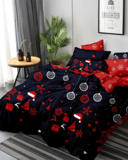 Lenjerie de Pat din Finet, Pat 2 Persoane, Red Christmas, FNJ-201
