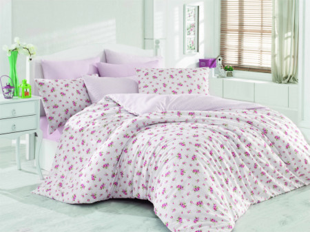 Lenjerie de pat dubla Pinky Pink, Majoli Home Collection, 4 piese, 200x220 cm, 100% bumbac ranforce, roz