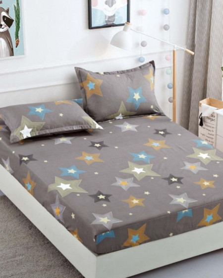 Husa de Pat cu Elastic + 2 Fete de Perna pentru Pat Dublu, Finet, Colored Stars, HBF-06