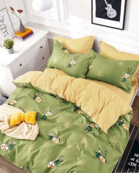 Lenjerie de Pat din Finet, Pat 2 Persoane, Green Bees, FNJ-192