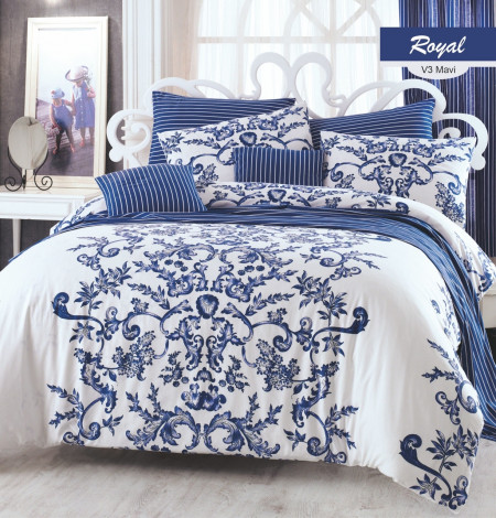 Lenjerie de pat pentru o persoana Royal, Majoli Home Collection, 3 piese, 160x240 cm, 100% bumbac ranforce, alb/mov