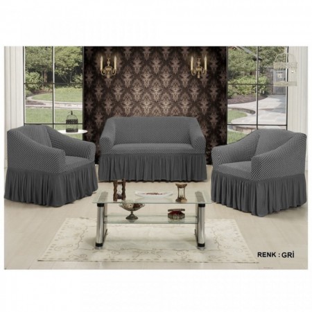 Set Huse Elastice Bicolore - Canapea 3 Persoane + 2 Fotolii - Gri si Gri Inchis - Gri