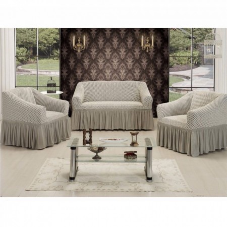 Set Huse Elastice Bicolore - Canapea 3 Persoane + 2 Fotolii - Alb si Gri - Kirik Beyaz