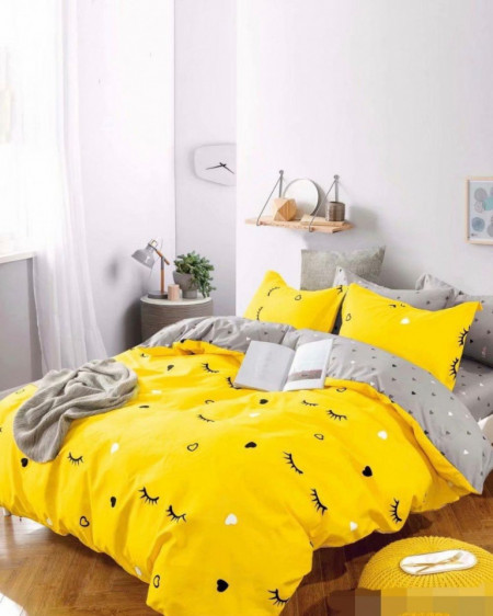 Lenjerie de Pat din Finet, Pat 2 Persoane, Yellow Eyelashes, FNJ-196