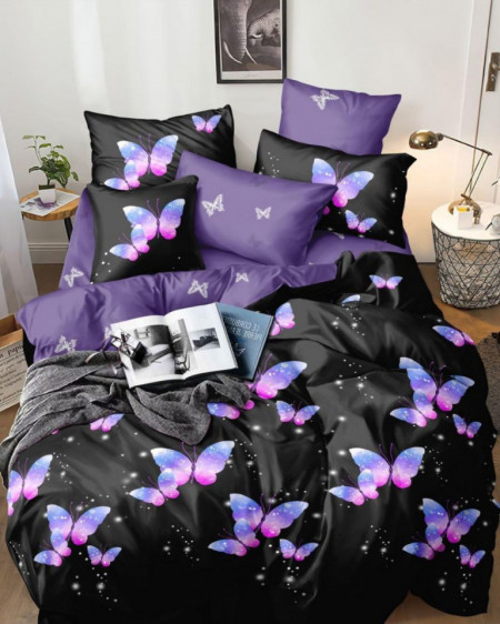 Lenjerie de Pat 1 Persoana, Finet, 4 Piese, Lilac Butterflies, FNJ1-92