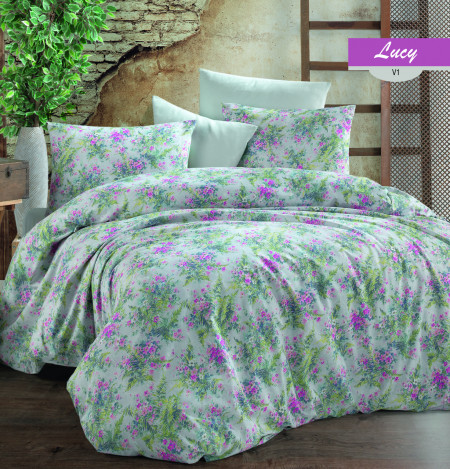 Lenjerie de pat dubla Lucy, Majoli Home Collection, 4 piese, 200x220 cm, 100% bumbac ranforce, multicolor