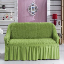 Husă Elastică și Creponată Bumbac, Canapea 2 Locuri, Verde, HC-02-11