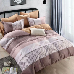 Lenjerie de Pat din Finet cu 2 Fete, 6 Piese, Pat 2 Persoane, Dungi Gri, FNJ-232