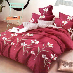 Lenjerie de Pat Finet Satinat, 6 Piese, Burgundy Flowers, FNM-67