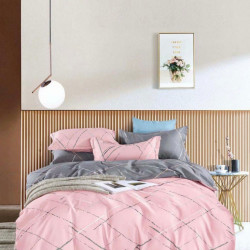Lenjerie de Pat din Finet cu 2 Fete, 6 Piese, Pat 2 Persoane, Pink Scratches, FNJ-233