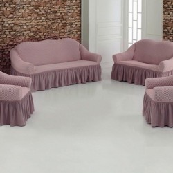 Set Huse Elastice Bicolore - Canapea 3 Persoane + 2 Fotolii - Roz Pal si Gri - Pudra