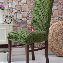 Huse Elastice si Creponate fara Volane pentru Scaune - 6 Piese - Verde