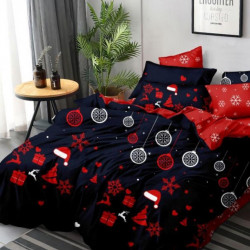 Lenjerie de Pat din Finet, Pat 2 Persoane, Red Christmas, FNJ-201